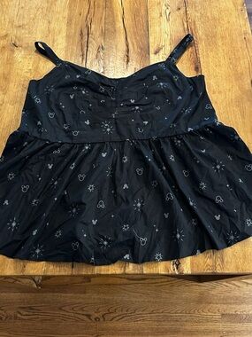 NWT Disney Black Tank Top Smocked Summer Cami Babydoll Size 6 Ruched Front